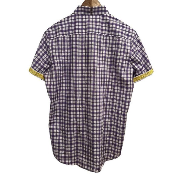 Robert Graham Purple Window Pane Short Sleeve Button Down Shirt Size M - Picture 3 of 10